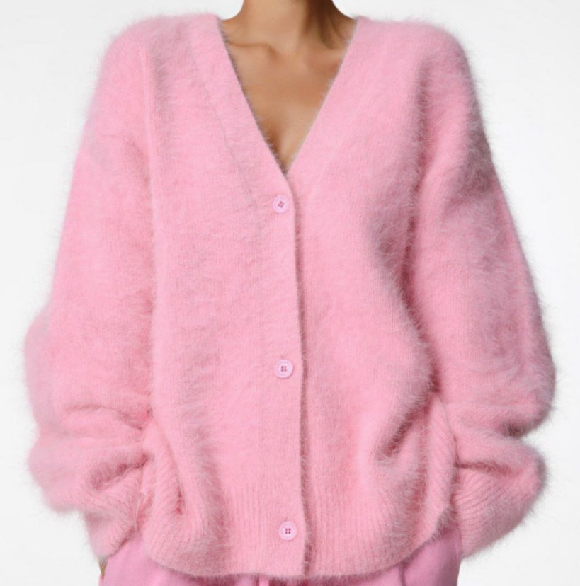 Gilet col V femme rose