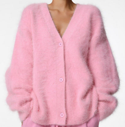 Gilet col V femme rose
