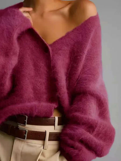 Gilet femme en maille violet