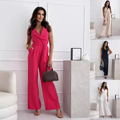 Combinaison femme col V avec ceinture - vue principale