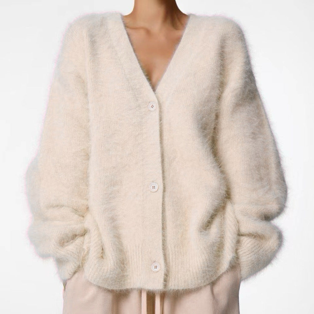 Gilet col V femme écru