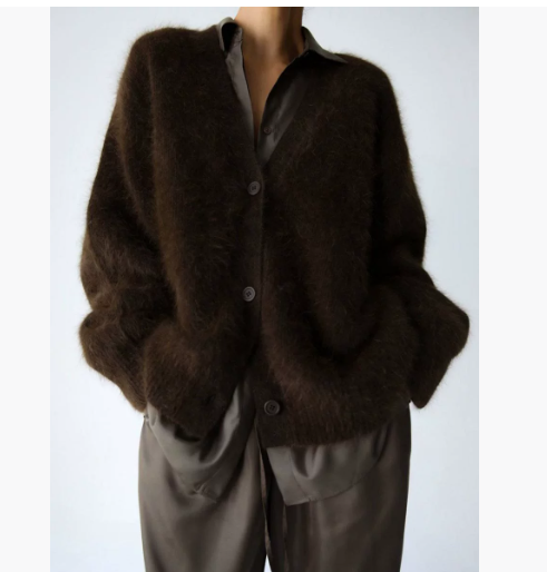 Gilet col V femme marron