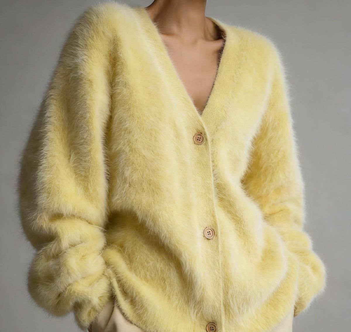 Gilet col V femme jaune