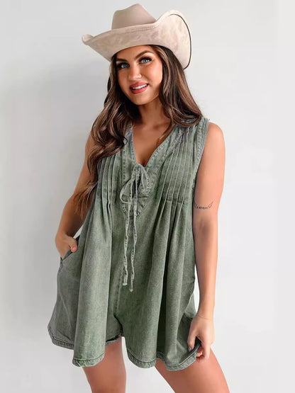 Combishort Décontracté en Denim pour Femme