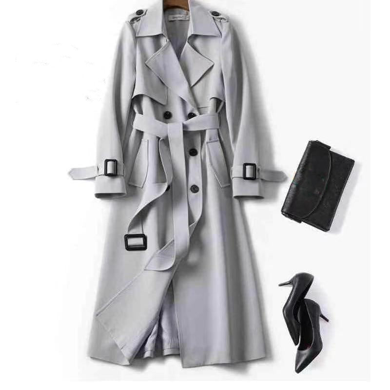 Trench mi-long femme gris