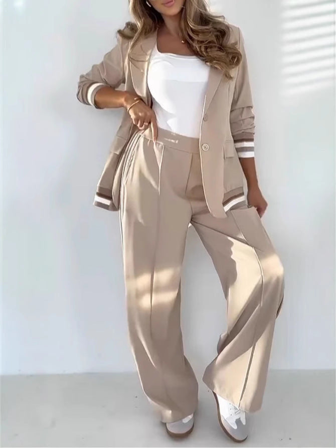 Ensemble blazer pantalon femme taupe