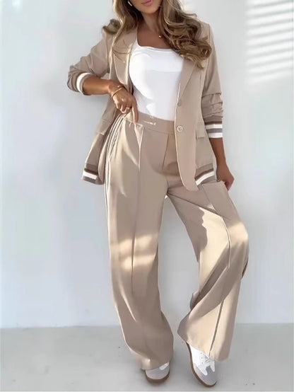 Ensemble blazer pantalon femme taupe