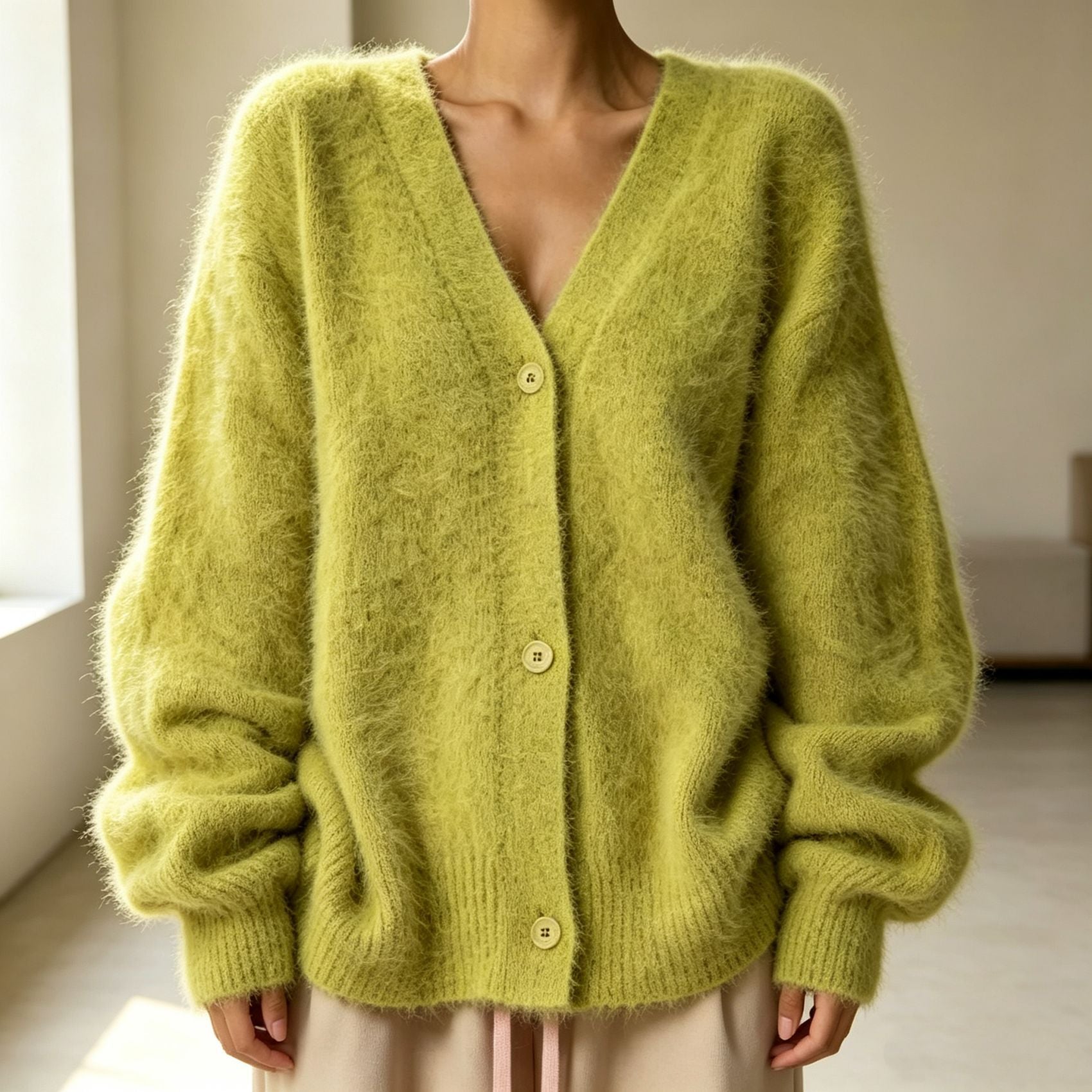 Gilet femme en maille vert matcha