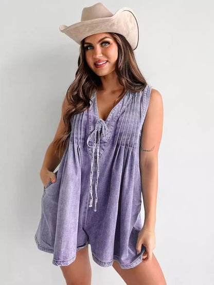 Combishort Décontracté en Denim pour Femme