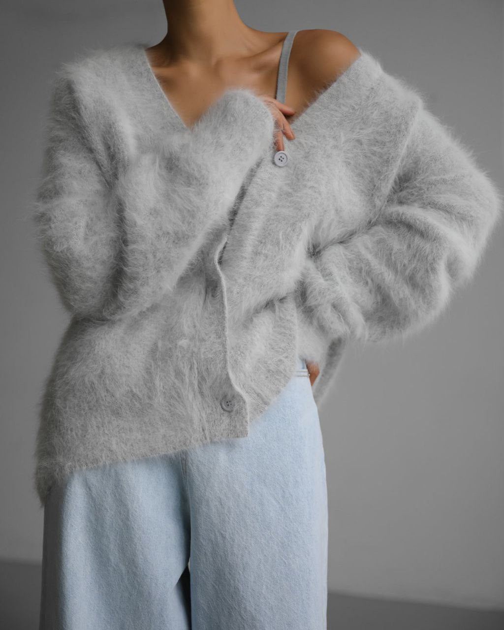 Gilet col V femme gris clair