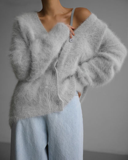 Gilet col V femme gris clair