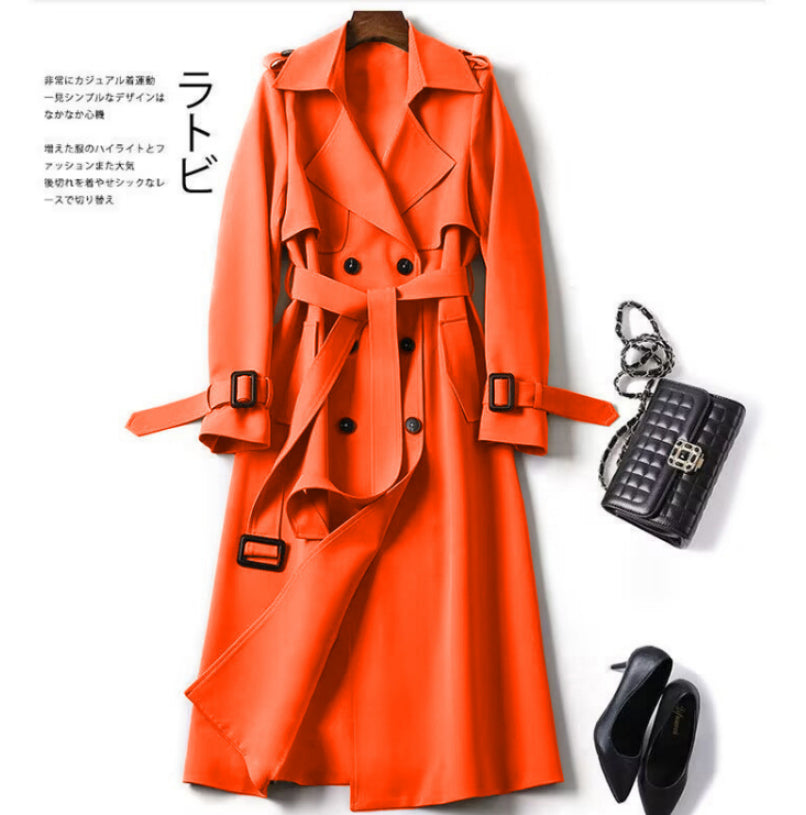 Trench femme ceinturé rouge orangé