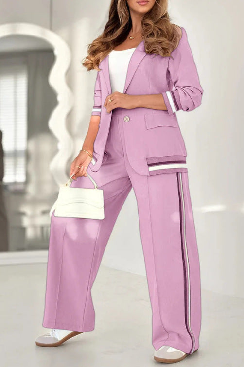 Ensemble blazer pantalon femme rose lilas