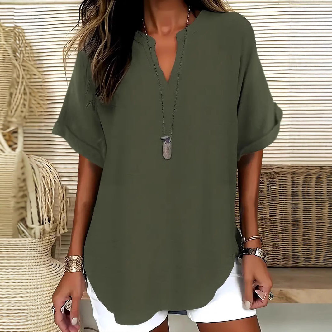 Top Femme Fluide Col V Élégant