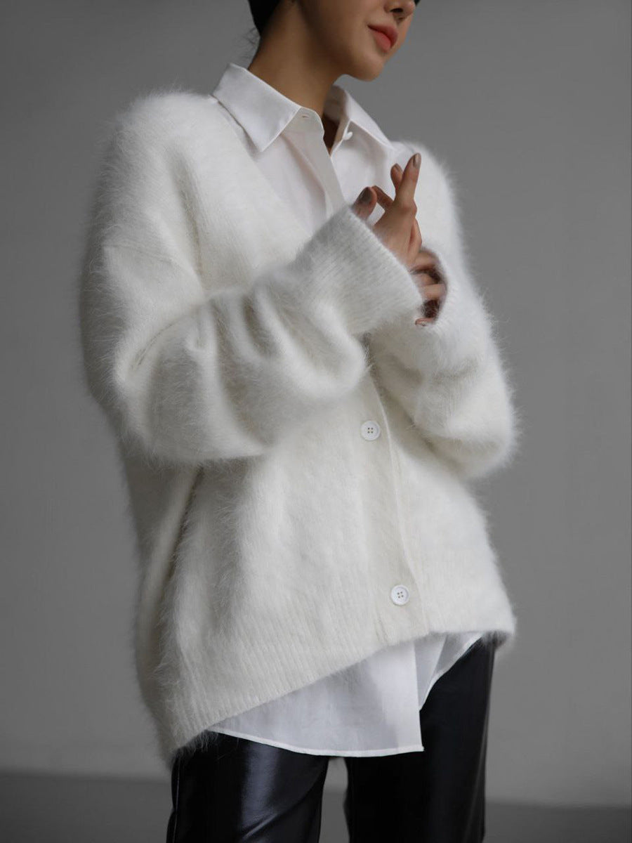 Gilet femme col V boutonné blanc