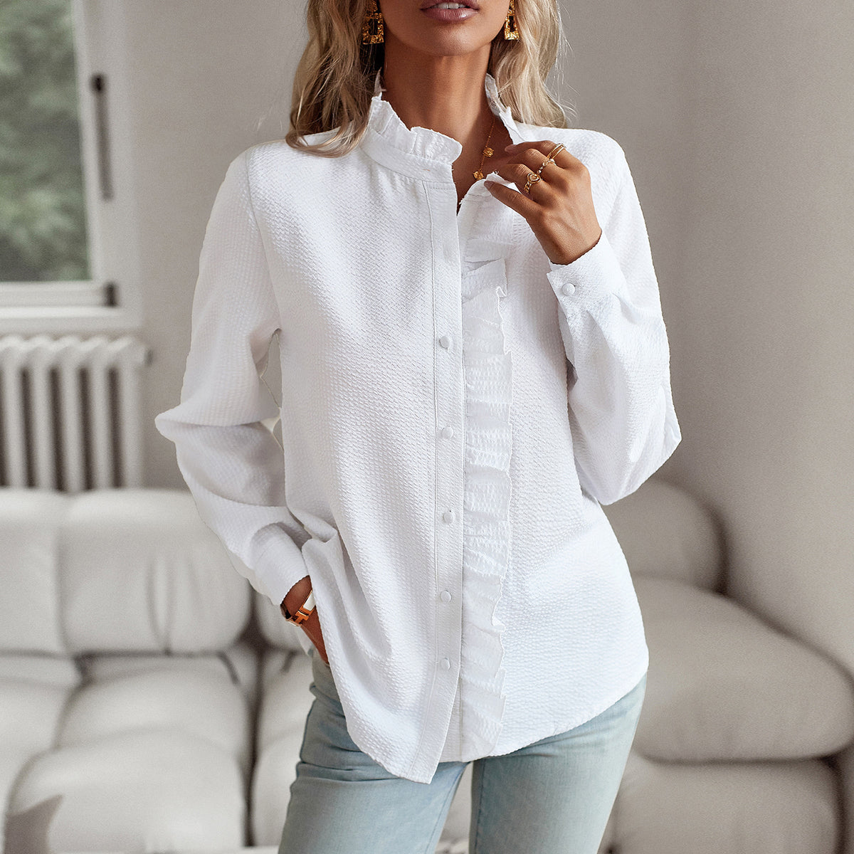 Blouse rayée femme Élise blanche à volants