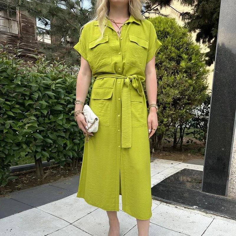 Robe Chemise Midi Ceinturée Femme
