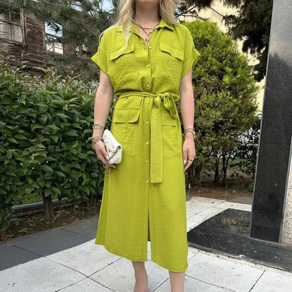 Robe Chemise Midi Ceinturée Femme